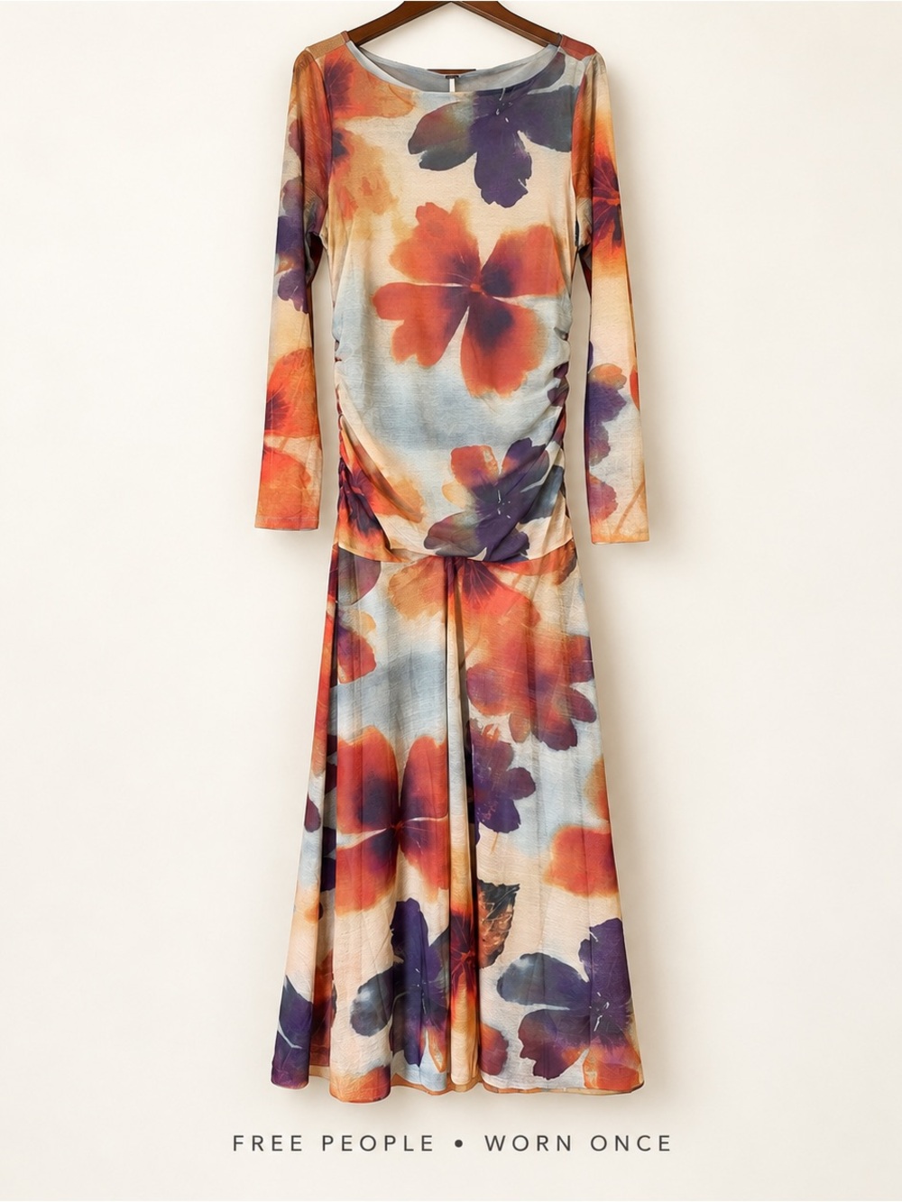 Free People Sunnei Floral Mesh Maxi Dress XL Long Sleeve Ruched